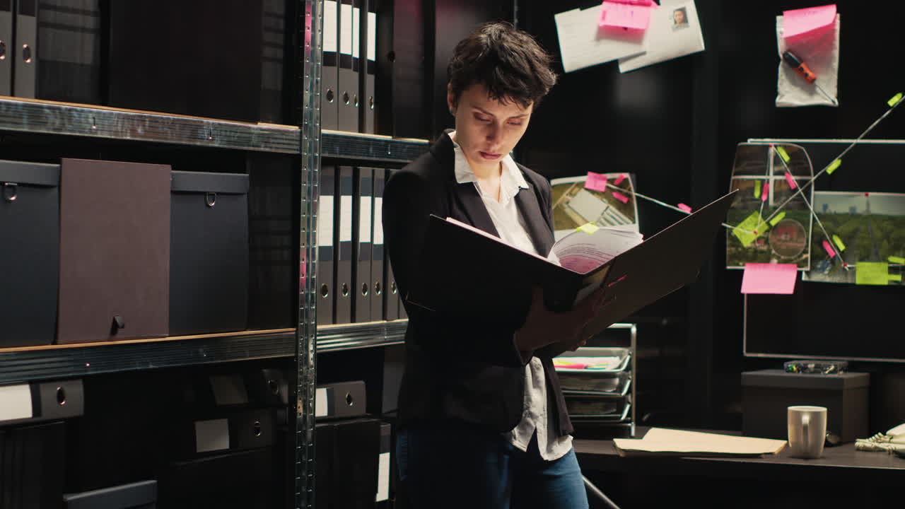 Detective Analyzing Case Files in Office