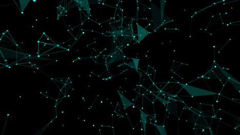 animation of violet and green geometrical shapes moving on black background with connections