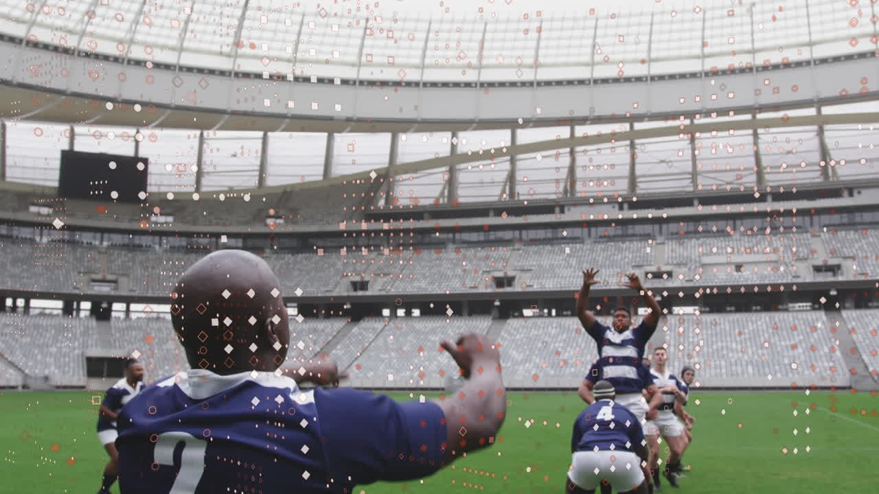 경기장에서 남성 럭비 선수들에 대한 스 ⁇ 의 애니메이션