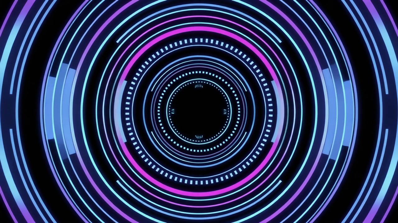 Interfaccia HUD digitale astratta con cerchi al neon rotanti