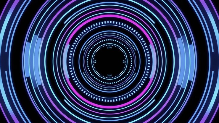 Interface HUD Digital Abstrata com Círculos Neon Giratórios