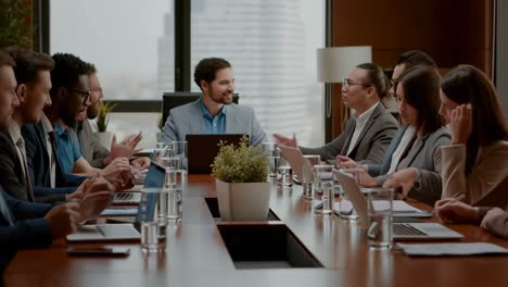 diverse business professionals collaborating in a modern boardroom meeting