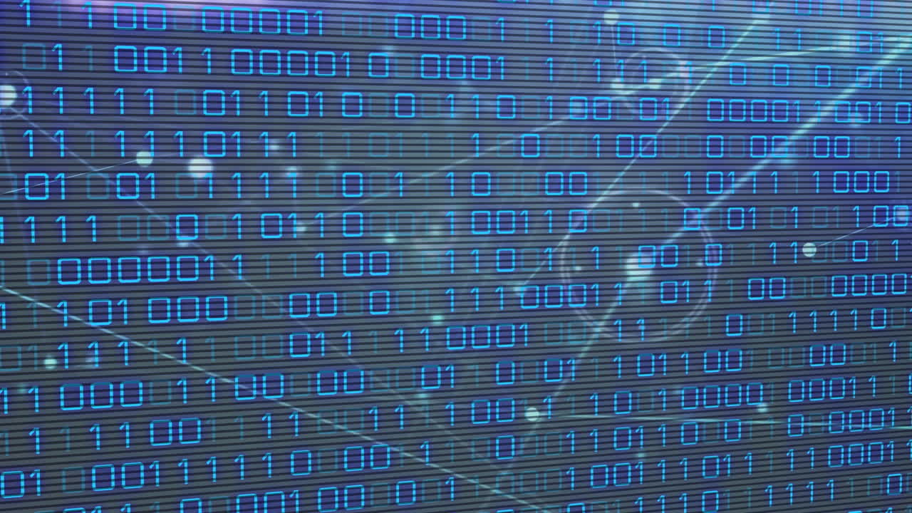 Animation of data processing over dark background