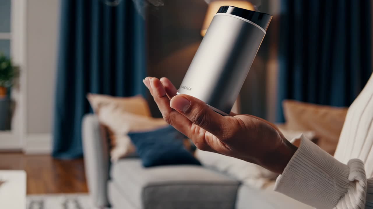 Person holding a modern aroma diffuser