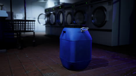 a large blue container sitting in a room