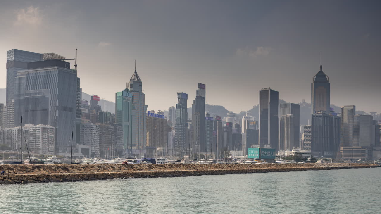 Panoramic View of a Modern City Skyline from the Waterfront