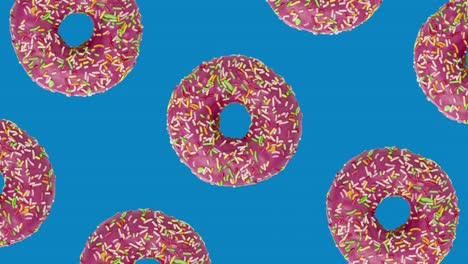 patrón con rosas rosadas giratorias en un fondo azul. gráficos de movimiento mínimo animación de comida