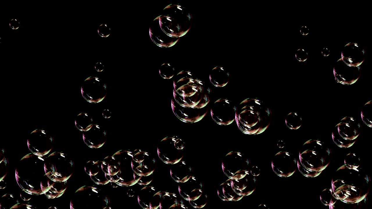 мыльные пузырьки изолированы на черном фоне, бесшовный цикл 4k 3d render