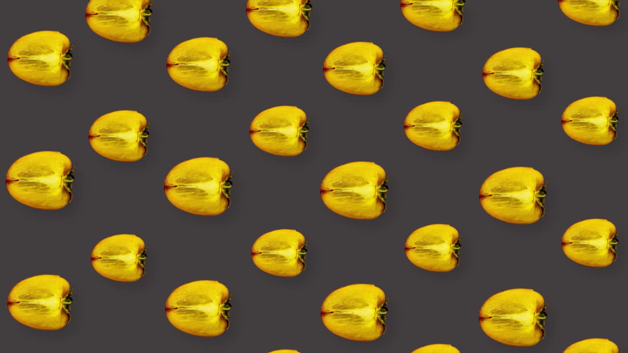 patrón colorido de persimmon naranja fresco. patrón sin costuras con persimmon en rodajas. diseño de arte pop. animación realista. movimiento de video 4k