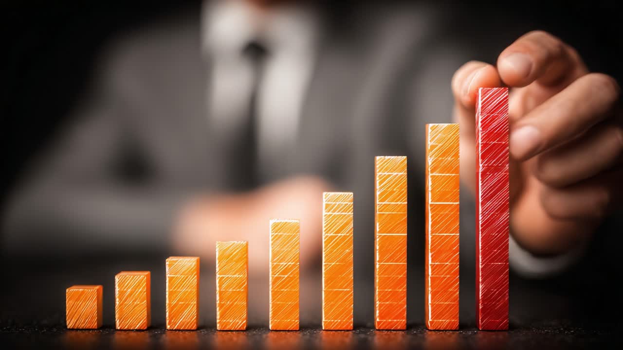 A Professional Businessman Demonstrating Growth and Progress with Colorful Bar Graphs Representing Data Trends and Increasing Performance Metrics Over Time