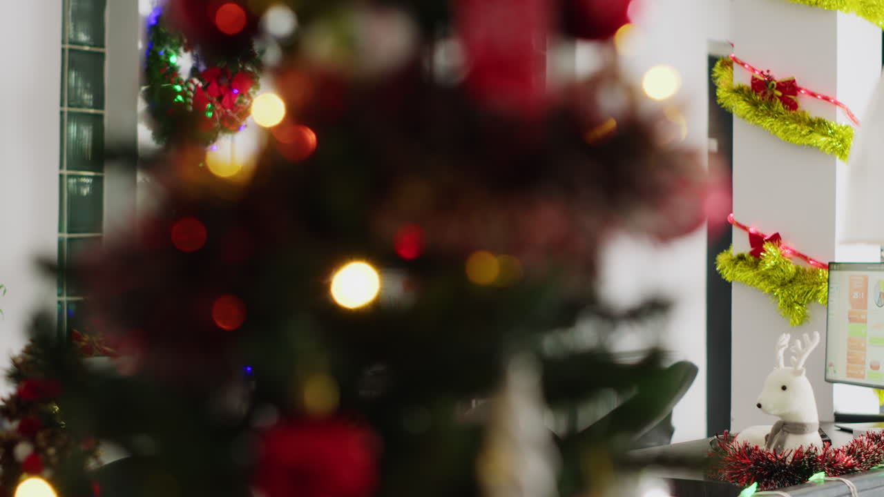 Festive Christmas decorations in a modern office