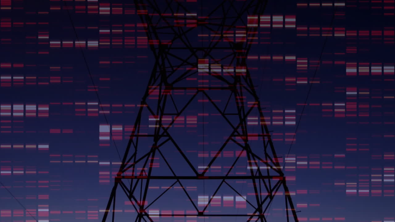 animación de columnas móviles sobre el paisaje con pilón de electricidad