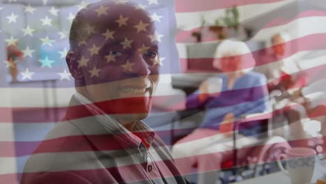 Animation-of-flag-of-usa-over-senior-diverse-people