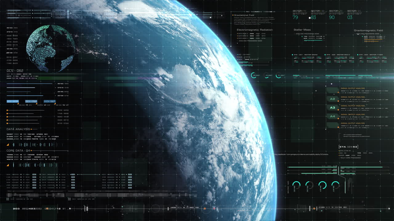 Futuristic motion graphic user interface head up display screen with Holographic Earth and digital data telemetry information display for digital background computer desktop display screen