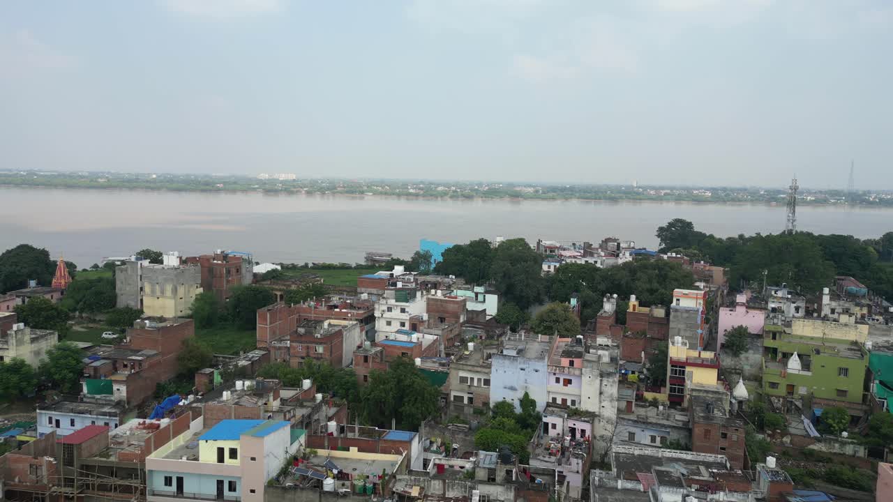 Assi ghat drone view in varanasi