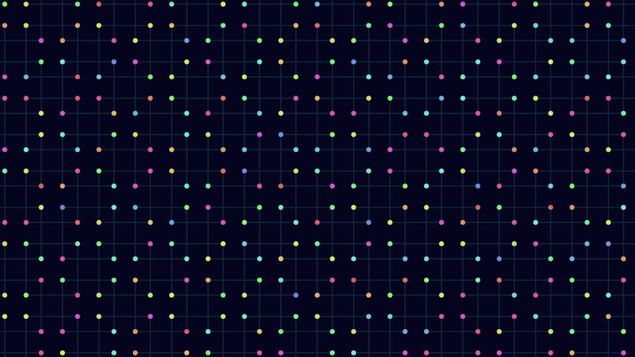 검은색 배경에 있는 다채로운 점 그리드 패턴