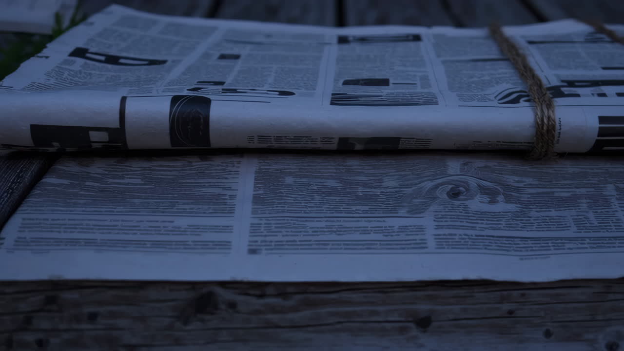 Newspapers Tied To Wooden Plank
