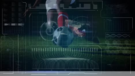 animation of data processing on screen over football player