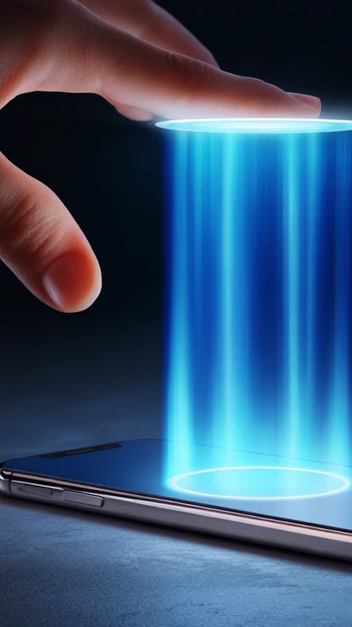 A Hand Activating a Holographic Projection from a Smartphone, Showcasing Advanced Technology and Futuristic Interactions in a Dark Setting