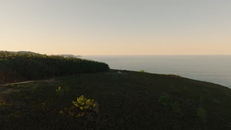 A-Pleasant-View-of-the-Calm-Ocean-in-Malpica,-Spain---Aerial-Pan-Up