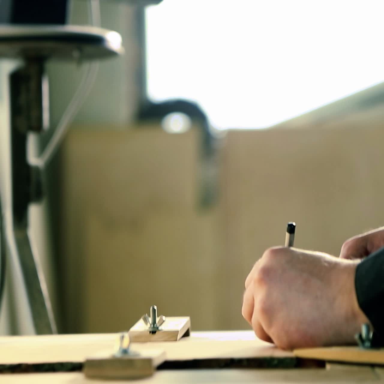 Wood Cut Machine With Drill Is Cutting Out Wooden Molds