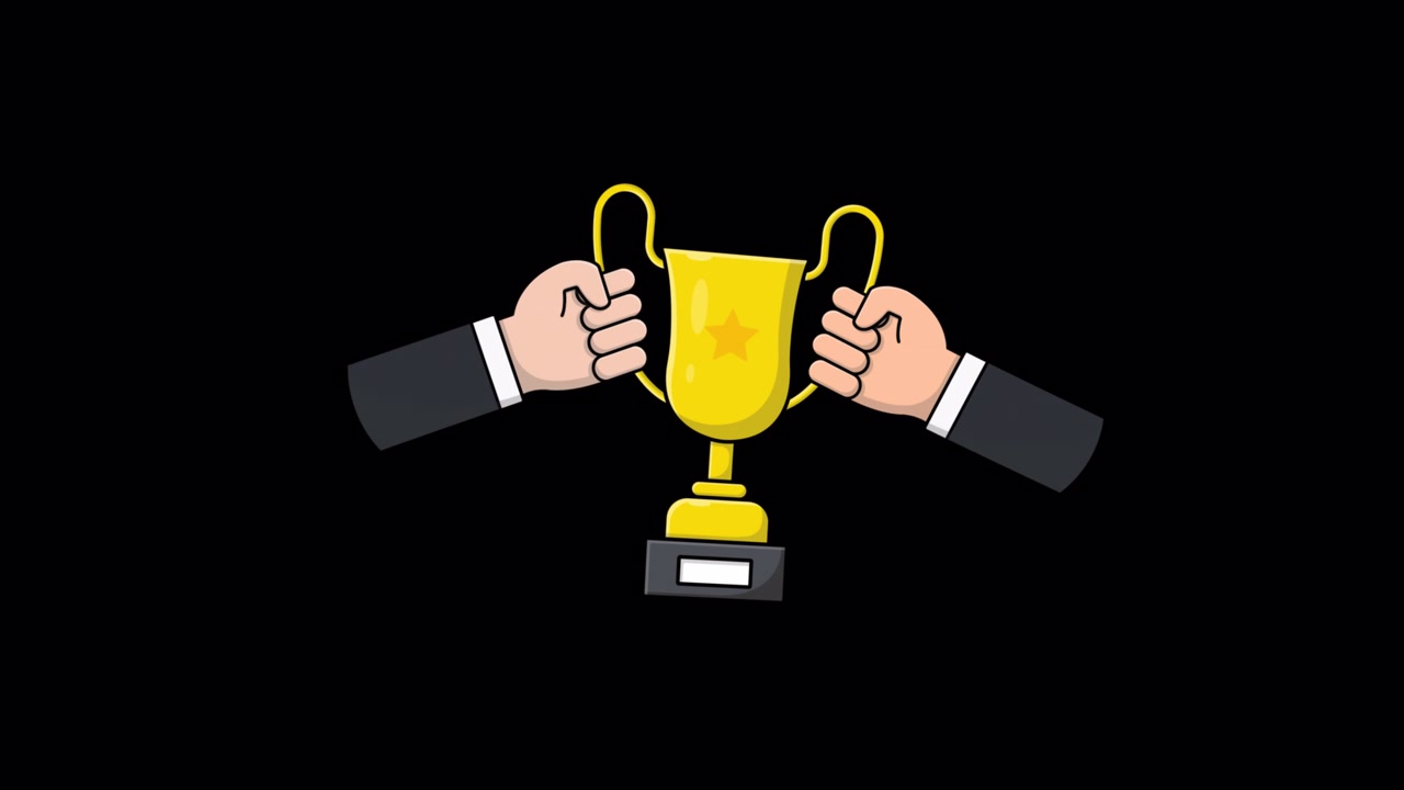 Animated Hands Holding Golden Trophy