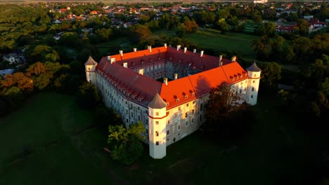 a majestic view of petronnel castle in austria - aerial panning