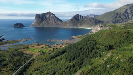 lofoten islands natural landscape and coastline in norway, scandinavia - aerial pedestal