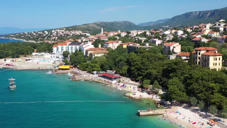 aerial view of crikvenica main town beach in croatia - drone shot