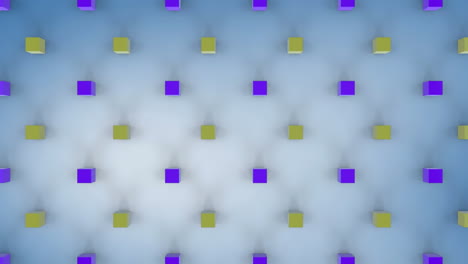 cubos de color amarillo y púrpura en movimiento en fondo azul pálido blanco