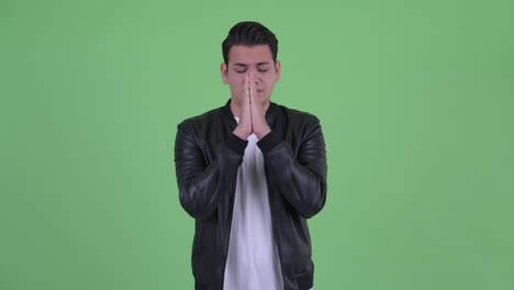 young handsome multi ethnic man with leather jacket