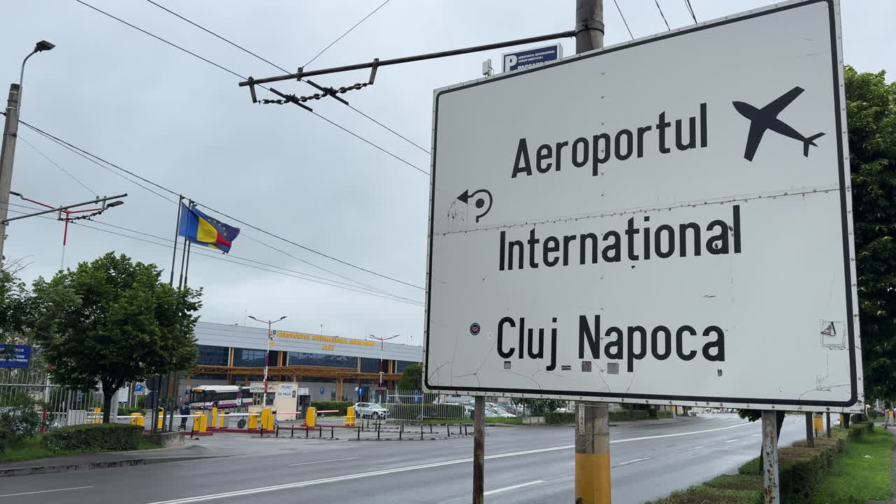 Cluj Napoca International Airport road sign in Romania