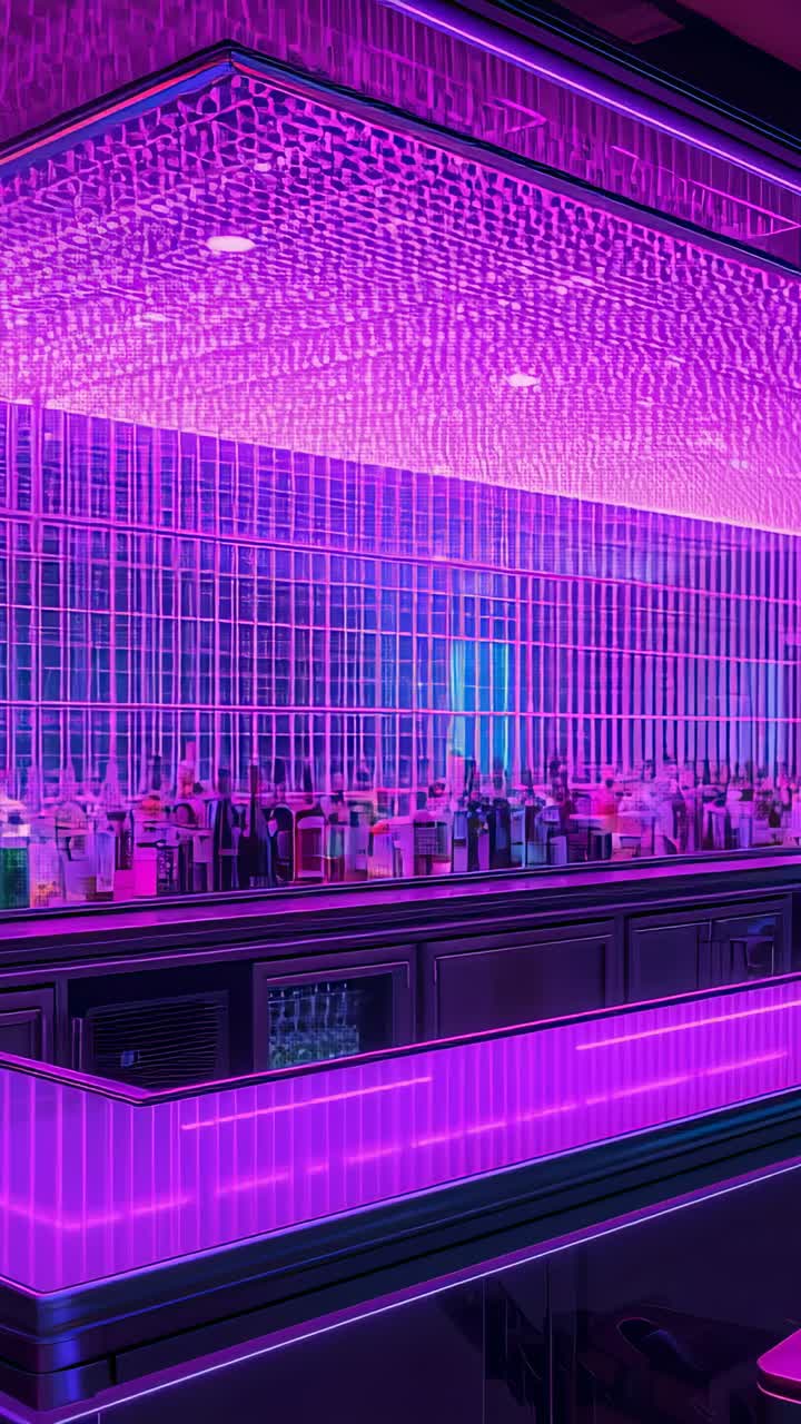 Vertical video: Camera capturing LED strip glowing, showing bar and mirrored backbar for display