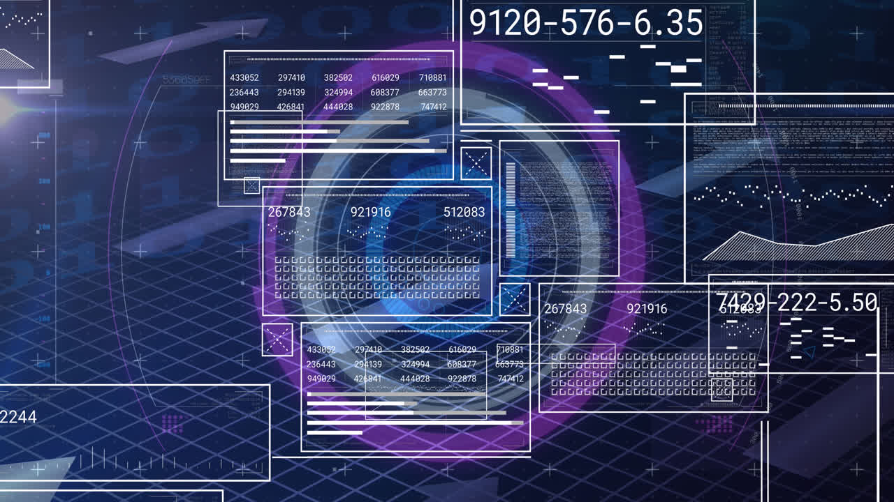 animación del procesamiento de datos sobre un fondo azul