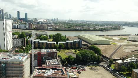 aerial shot of construction site and buildings