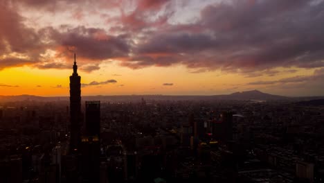 sunset sky taipei tower cityscape downtown aerial panorama 4k timelapse taiwan