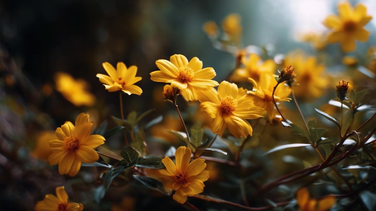 Fiori gialli vivaci che sbocciano magnificamente in un ambiente naturale, catturati in due fotogrammi di un video mozzafiato che evidenzia la straordinaria bellezza della natura