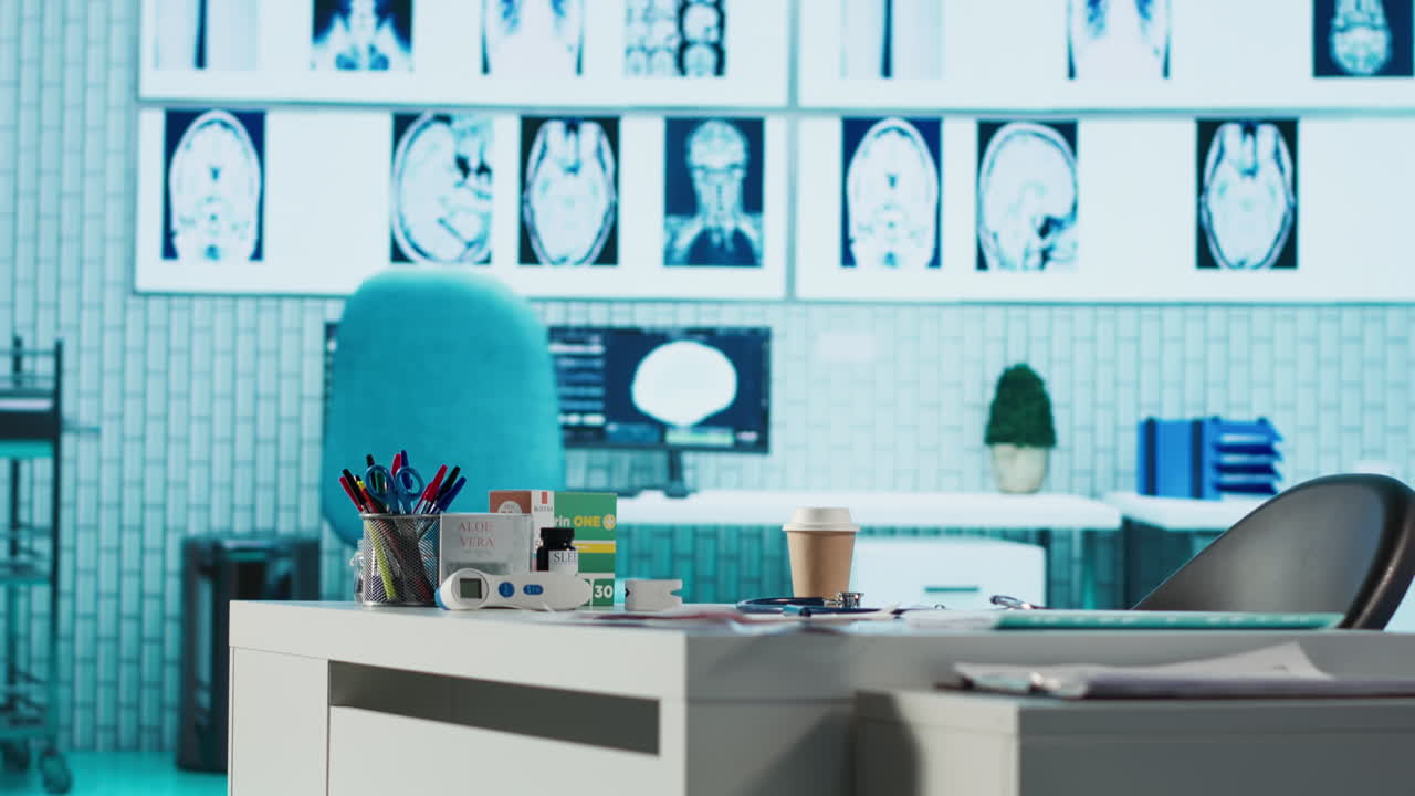 Doctor's Office with Brain Scans and Medical Supplies