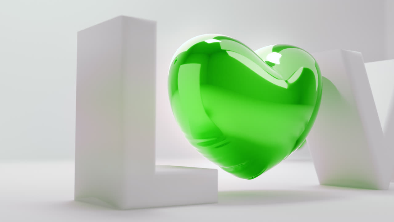 White love letters sign with the green heart instead of "O" letter