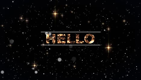 animation of hello text and stars on dark background