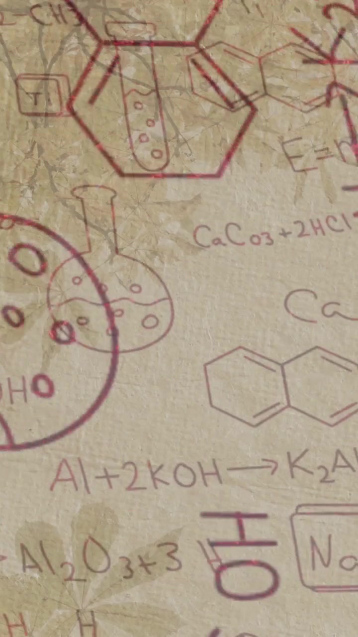Animazione di formule chimiche su sfondo beige