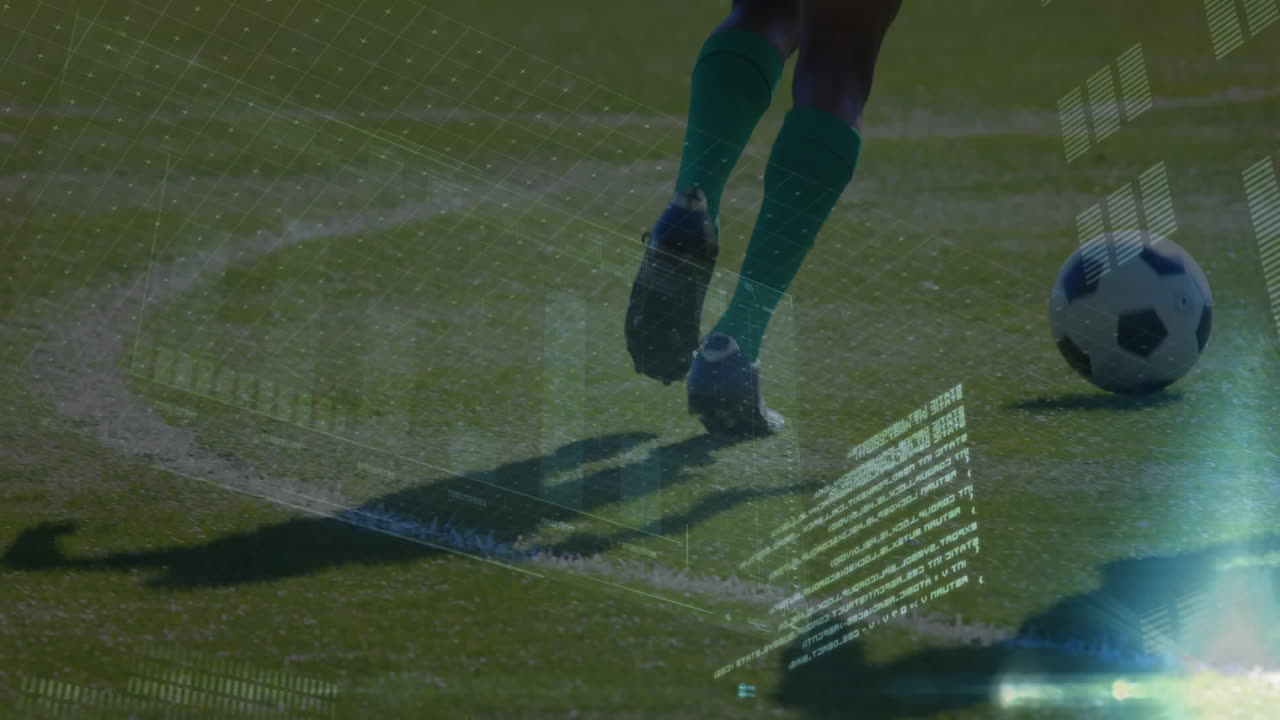 낮은 섹션의 축구 선수가 플레이하는 데이터 처리 애니메이션