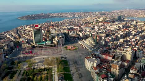 taksim square aerial view with drone, i̇stiklal avenue, no people, covid-19 pandemic curfew istiklal street.