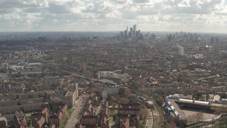 Aerial-shot-of-central-London-skyscrapers-from-Hackney-central
