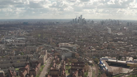 aerial shot of central london skyscrapers from hackney central