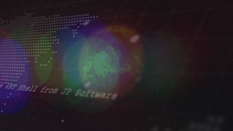 animación del lenguaje informático sobre puntos que forman un mapa contra el globo en el fondo
