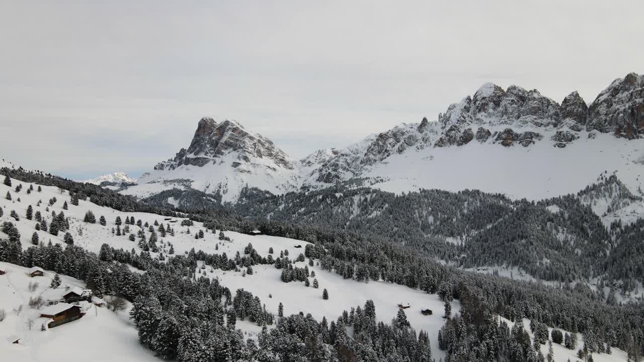 Beautiful Snowy Dolomite Mountains in the middle of the Italian Alps in Winter