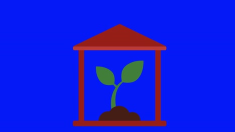 animation of a growing plant icon on a blue screen
