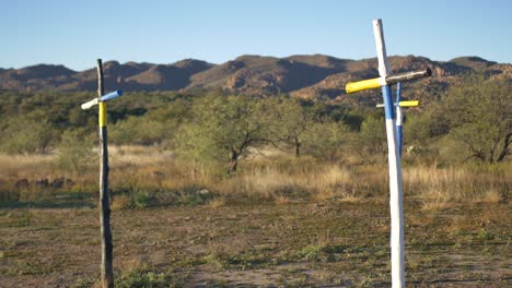 colorful crosses on apache holy ground in the morning