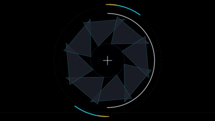 Futuristic Digital HUD Interface with Rotating Geometric Shapes